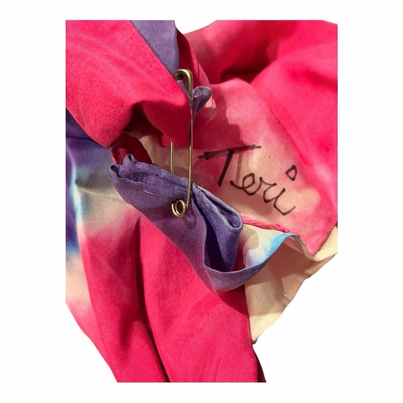 Teri Jon Pink and Purple Tie Dye Scarf with Gold toned jewelry embellishment - Picture 4 of 5